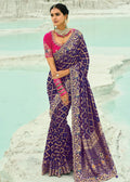 Nayoora Royal Purple Georgette Designer Saree with Rani Pink Embroidered Blouse