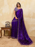 Nayoora Deep Purple Embroidered Designer Saree With Lavender Blouse