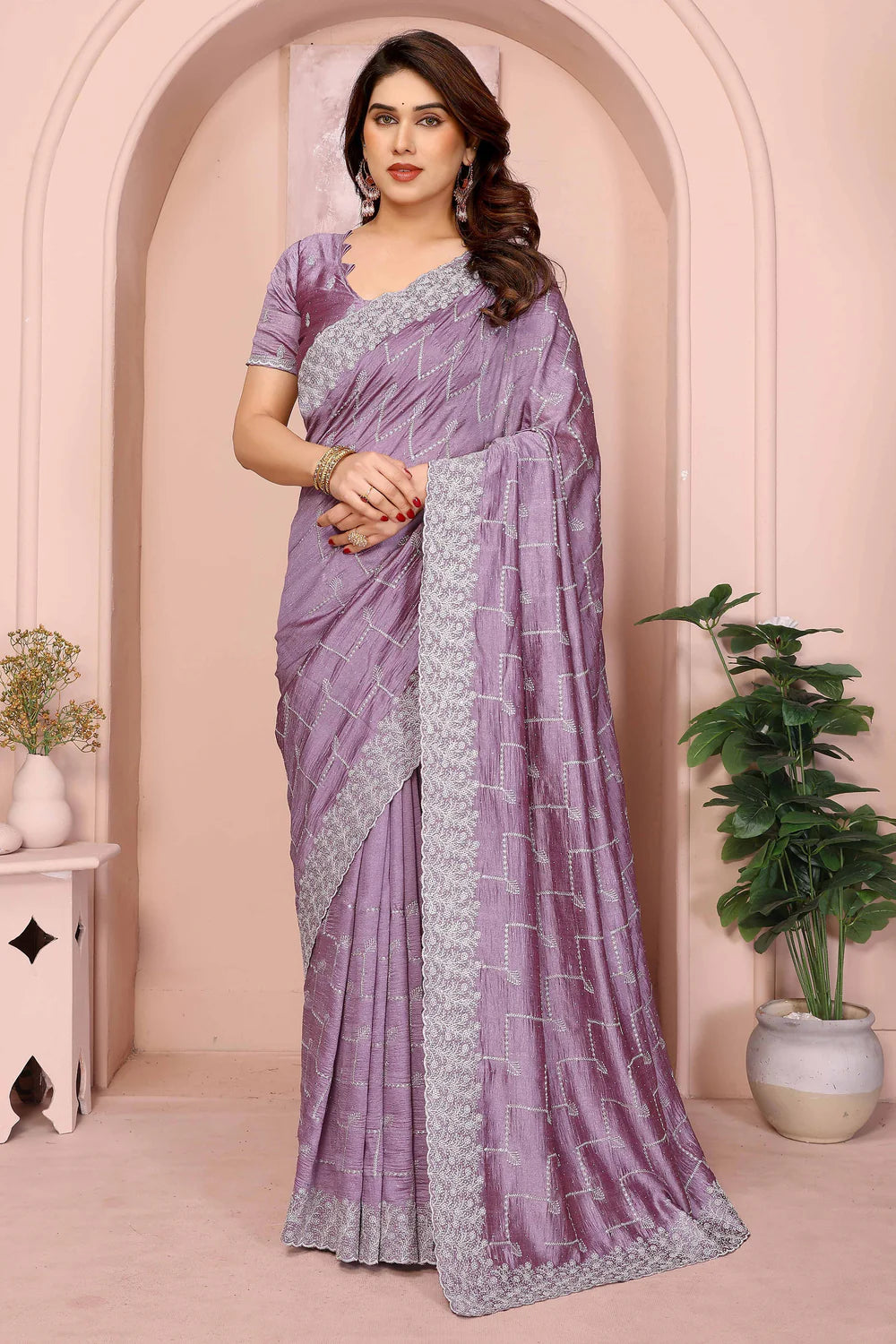 Nayoora Lavanya Artisanal Lavender Twill Net Saree