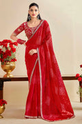Nayoora Red Georgette Embroidered Designer Saree with Blouse