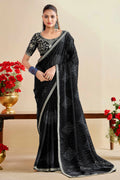 Nayoora Black Georgette Embroidered Designer Saree with Blouse