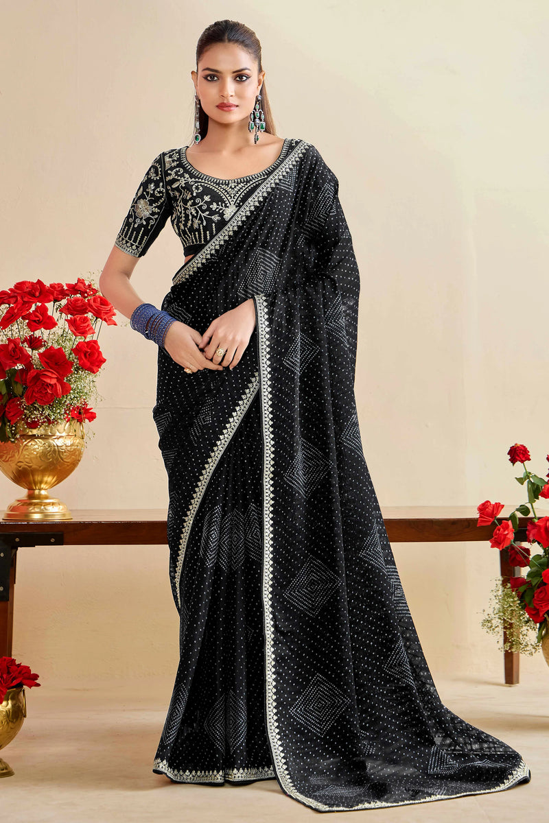 Nayoora Black Georgette Embroidered Designer Saree with Blouse