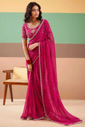 Nayoora Magenta Georgette Embroidered Designer Saree with Blouse