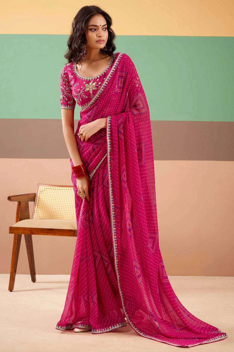 Nayoora Magenta Georgette Embroidered Designer Saree with Blouse