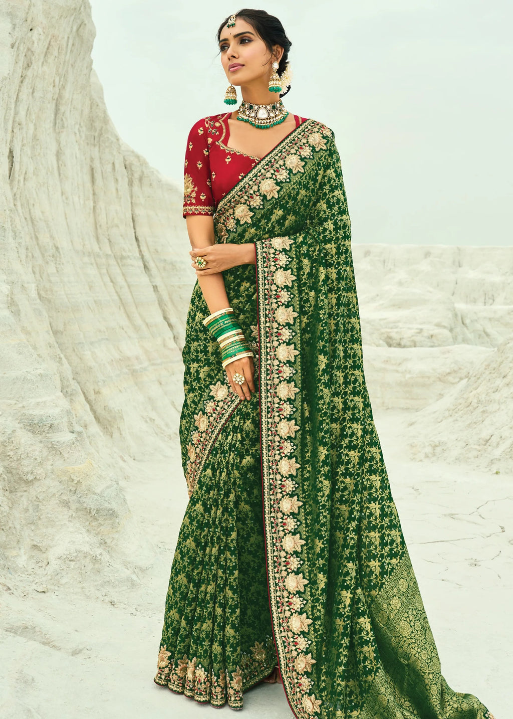 Nayoora Emerald Royale Georgette Embroidered Saree