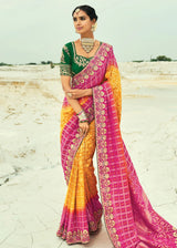 Nayoora Royal Sunset Pink & Mustard Georgette Embroidered Saree