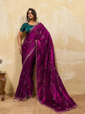 Nayoora Magenta Embroidered Designer Saree With Teal Blouse