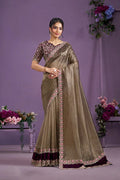Nayoora Luxe Bronze Shimmer & Wine Velvet Couture Saree - Nayoora