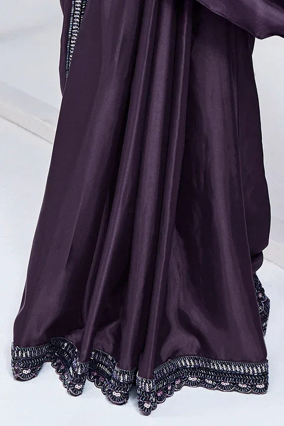 Nayoora Luxe Royal Aubergine Purple Metallic Tissue Silk Ready-to-Wear Saree Set - Nayoora