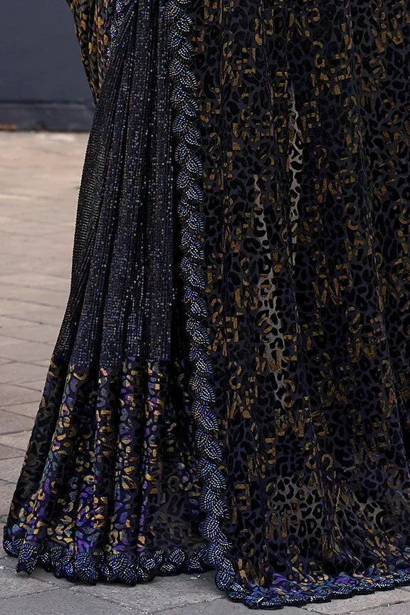 Nayoora Regal Velvet Aureliaa Bead Work Saree Set - Nayoora