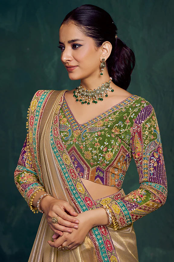 Nayoora Royale Artisanal Golden Ochre Tissue Silk Saree