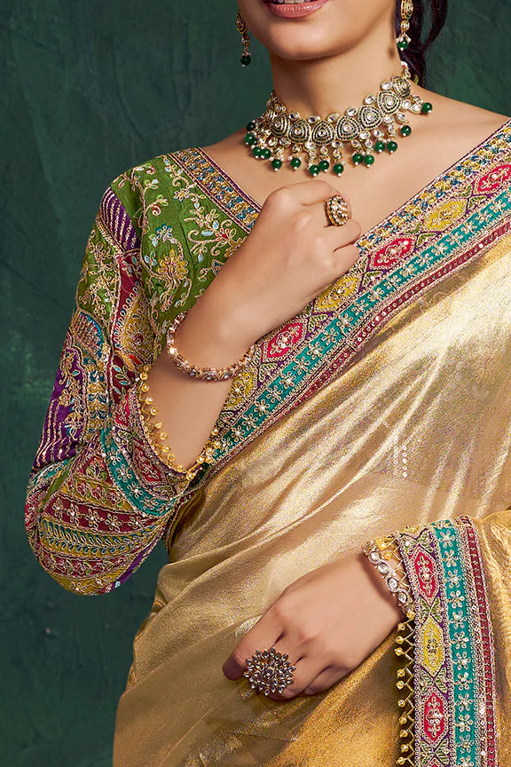 Nayoora Royale Artisanal Golden Ochre Tissue Silk Saree