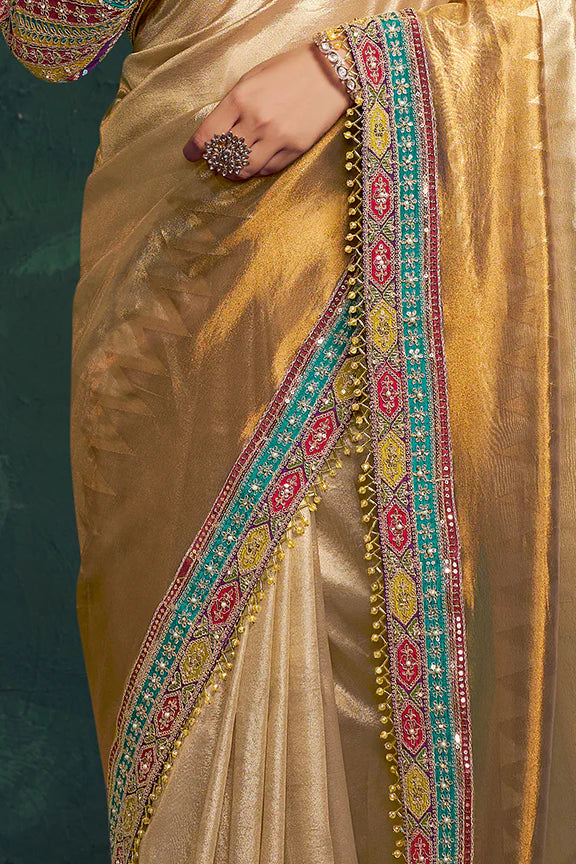 Nayoora Royale Artisanal Golden Ochre Tissue Silk Saree