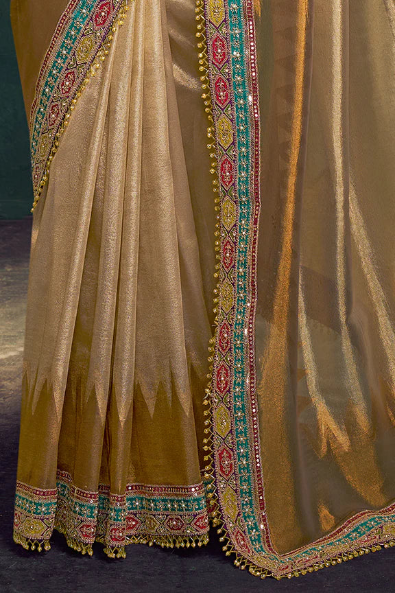 Nayoora Royale Artisanal Golden Ochre Tissue Silk Saree