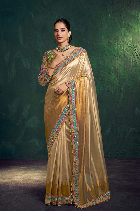 Nayoora Royale Artisanal Golden Ochre Tissue Silk Saree