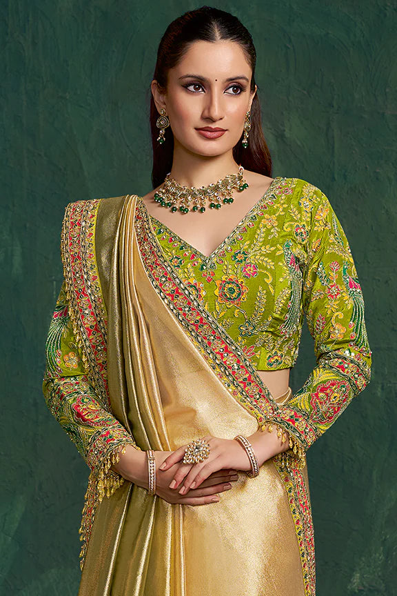 Nayoora Royale Artisanal Golden Lime Tissue Silk Saree