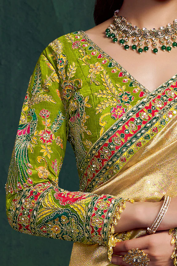 Nayoora Royale Artisanal Golden Lime Tissue Silk Saree