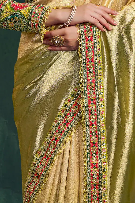 Nayoora Royale Artisanal Golden Lime Tissue Silk Saree