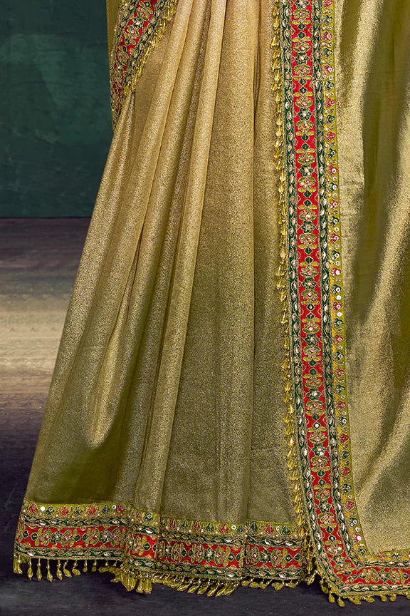 Nayoora Royale Artisanal Golden Lime Tissue Silk Saree