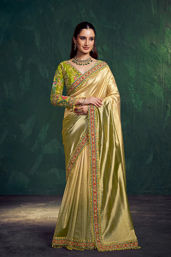 Nayoora Royale Artisanal Golden Lime Tissue Silk Saree