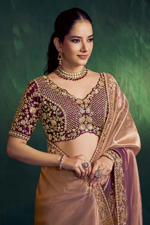 Nayoora Royale Artisanal Rose Metallic Silk Saree