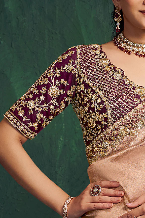 Nayoora Royale Artisanal Rose Metallic Silk Saree
