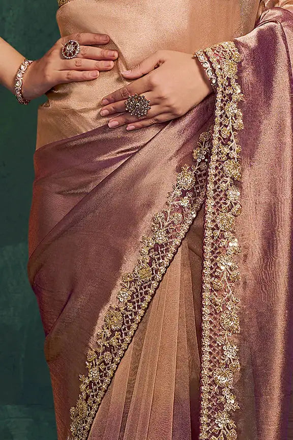 Nayoora Royale Artisanal Rose Metallic Silk Saree