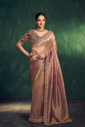 Nayoora Royale Artisanal Rose Metallic Silk Saree