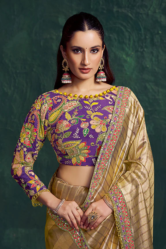 Nayoora Royale Artisanal Gold Striped Tissue Silk Saree