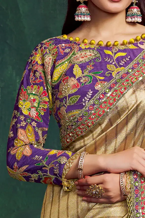 Nayoora Royale Artisanal Gold Striped Tissue Silk Saree