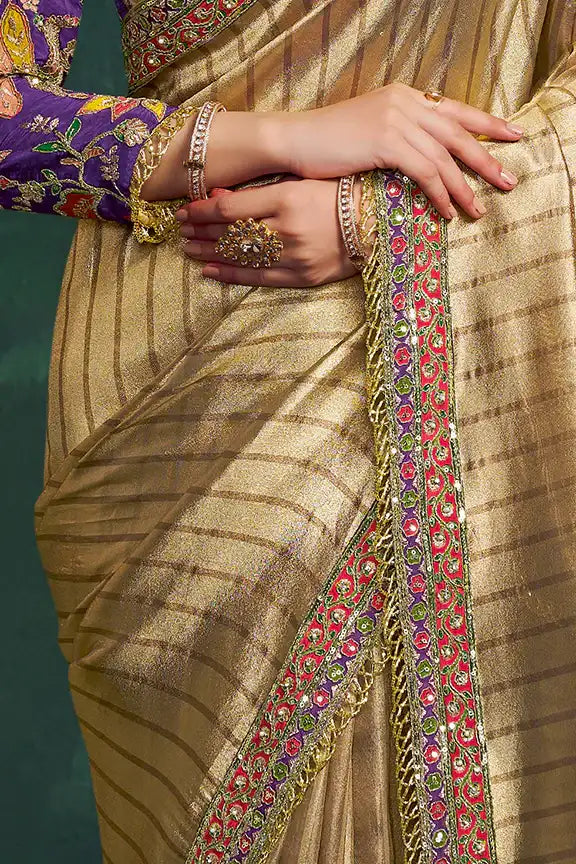 Nayoora Royale Artisanal Gold Striped Tissue Silk Saree