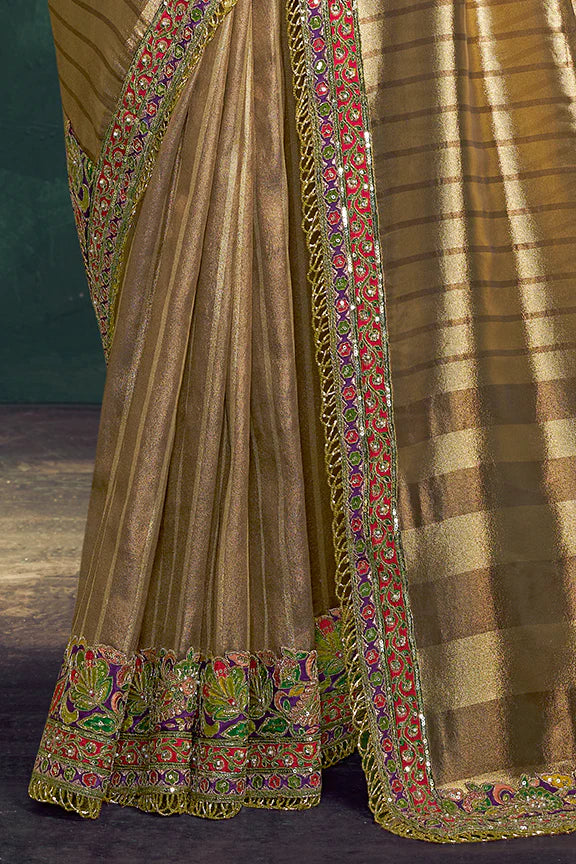 Nayoora Royale Artisanal Gold Striped Tissue Silk Saree