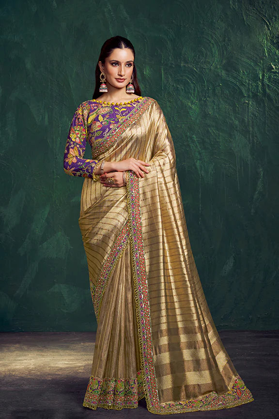 Nayoora Royale Artisanal Gold Striped Tissue Silk Saree