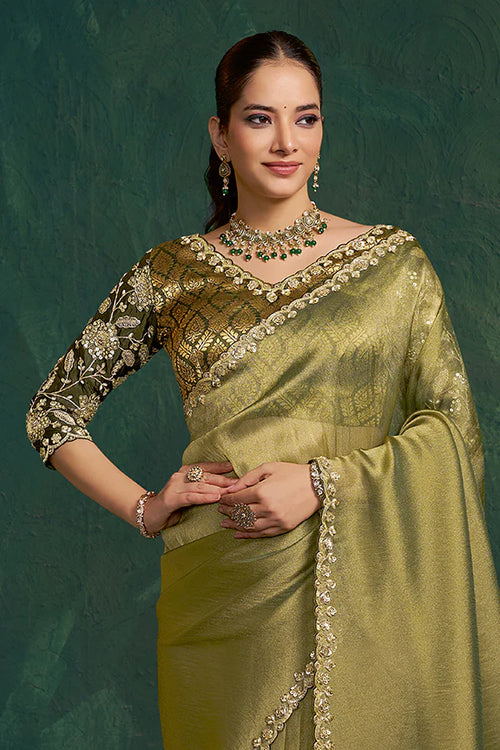 Nayoora Royale Artisanal Olive Metallic Silk Saree