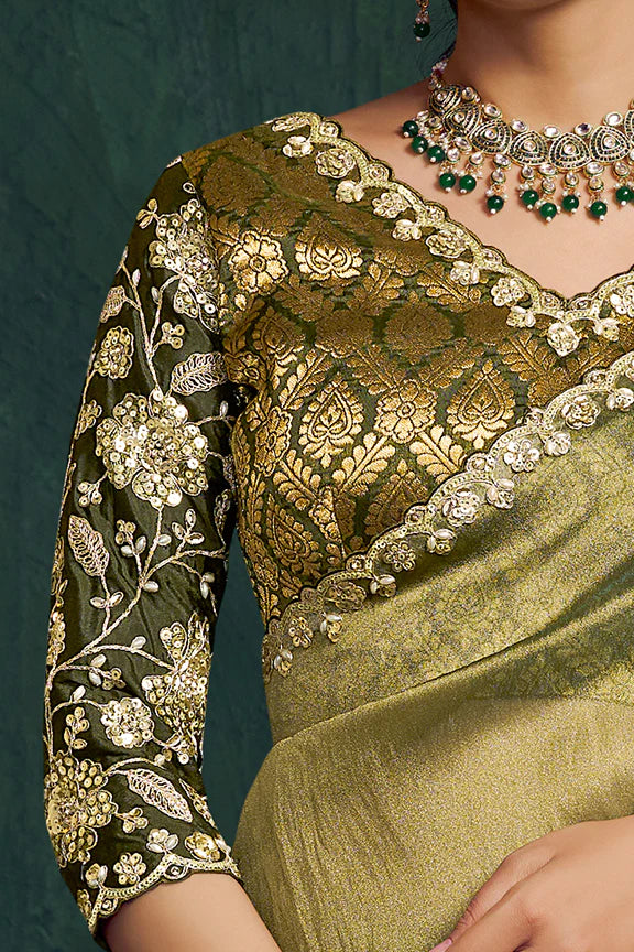 Nayoora Royale Artisanal Olive Metallic Silk Saree