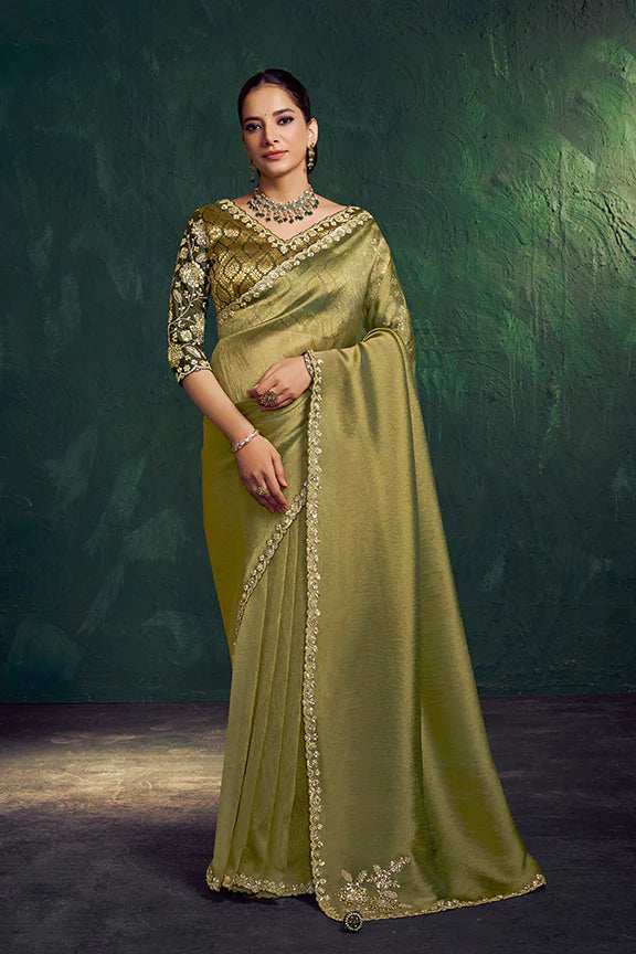 Nayoora Royale Artisanal Olive Metallic Silk Saree