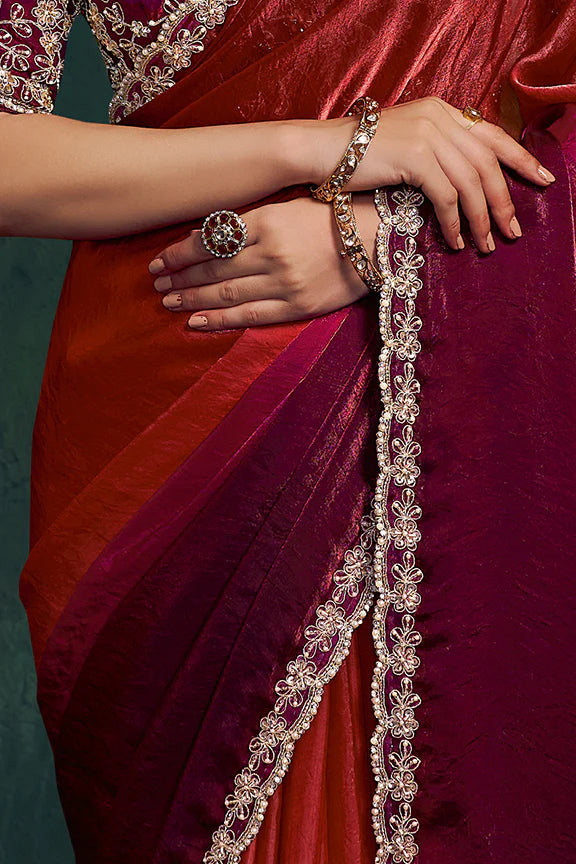 Nayoora Royale Artisanal Ruby & Wine Ombre Silk Saree