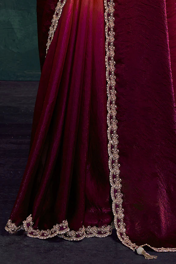 Nayoora Royale Artisanal Ruby & Wine Ombre Silk Saree