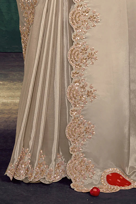 Nayoora Royale Artisanal Pearl Tissue Silk Saree with Bandhani Blouse