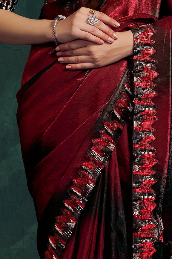 Nayoora Royale Artisanal Crimson & Onyx Sequin Silk Saree