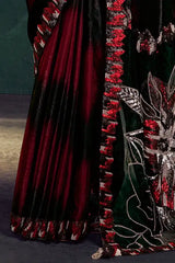 Nayoora Royale sequin silk saree hem, crimson pleats with dark sequined border