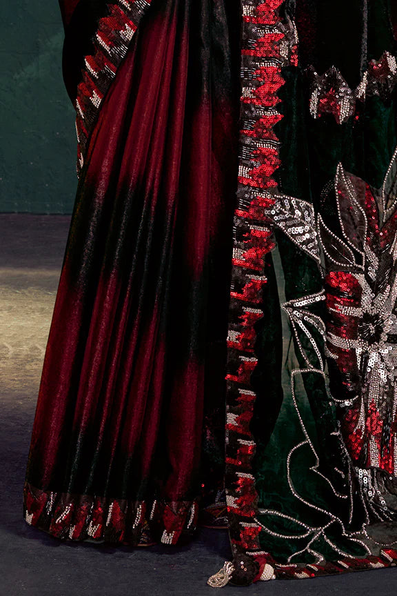 Nayoora Royale Artisanal Crimson & Onyx Sequin Silk Saree