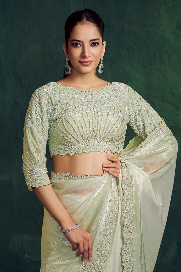 Nayoora Royale Artisanal Mint Sage Tissue Silk Saree