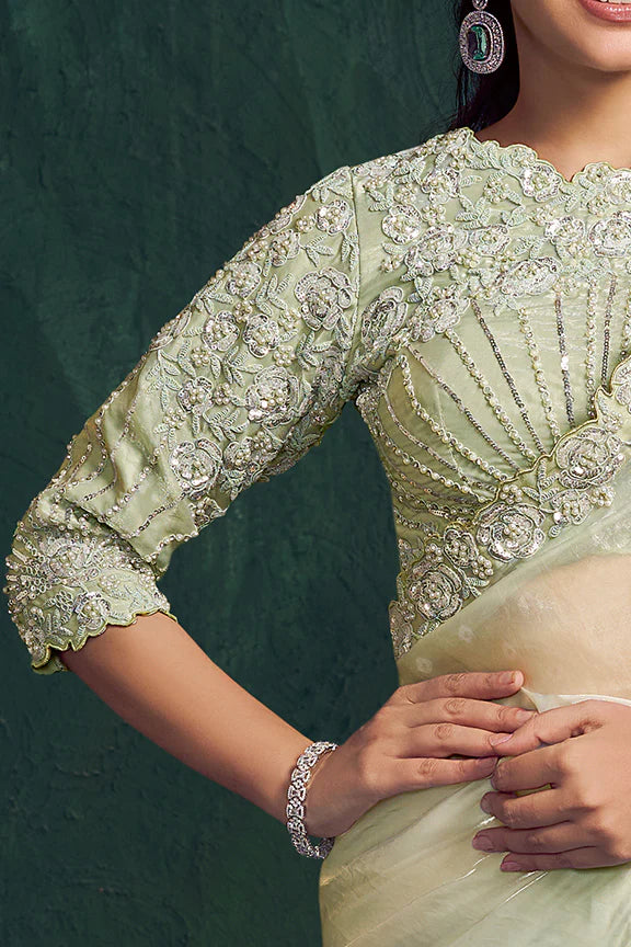 Nayoora Royale Artisanal Mint Sage Tissue Silk Saree