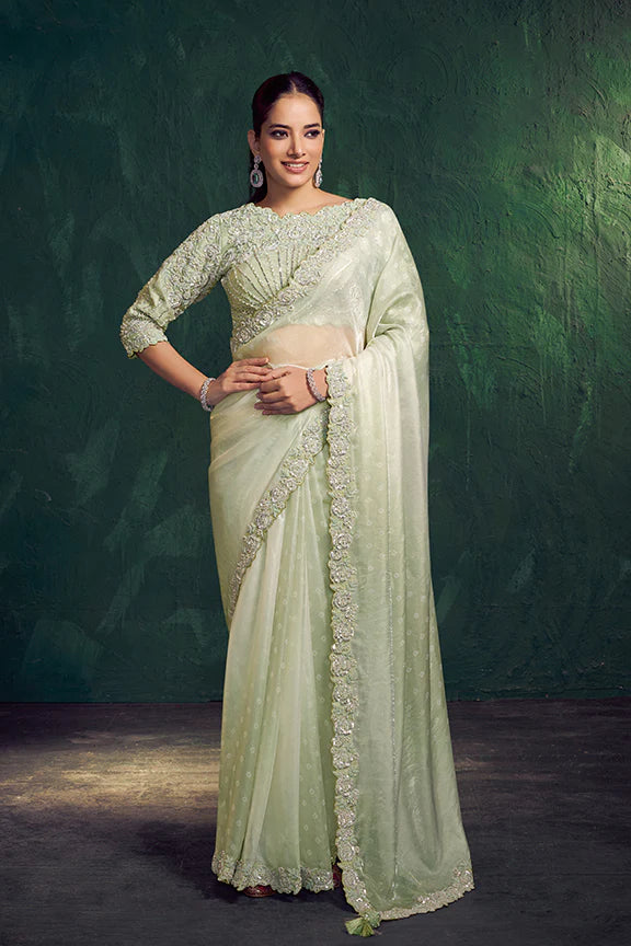 Nayoora Royale Artisanal Mint Sage Tissue Silk Saree