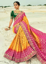 Nayoora Royal Sunset Pink & Mustard Georgette Embroidered Saree