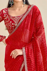Nayoora Red Georgette Embroidered Designer Saree with Blouse
