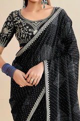 Nayoora Black Georgette Embroidered Designer Saree with Blouse
