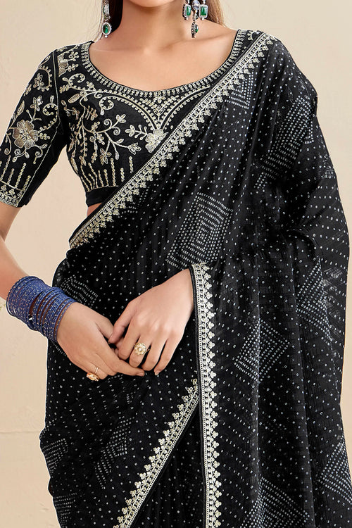 Nayoora Black Georgette Embroidered Designer Saree with Blouse