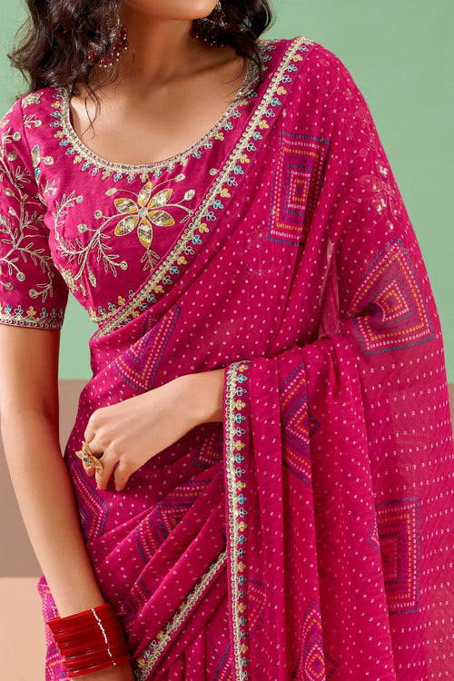 Nayoora Magenta Georgette Embroidered Designer Saree with Blouse